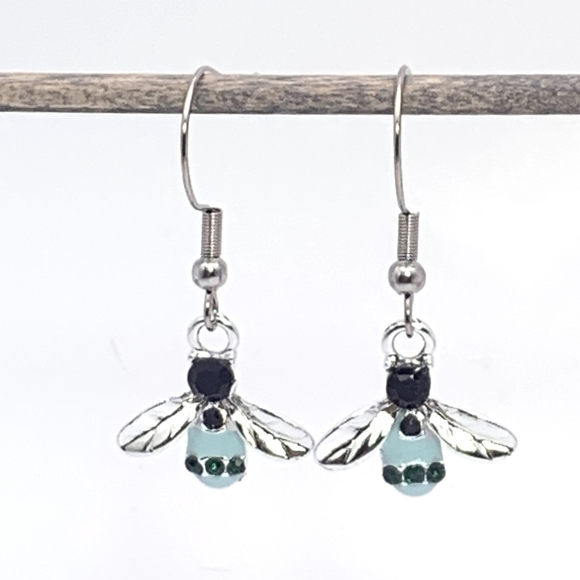 Stainless Steel Blue Bee Earrings - Picture 2 of 5